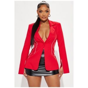 NWT Fashion Nova Womens Red Rhinestone Blazer